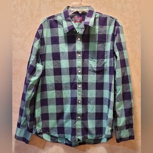 UNTUCKit Mens Green/Blue Plaid Ling Sleeve Button Up Shirt Size XL